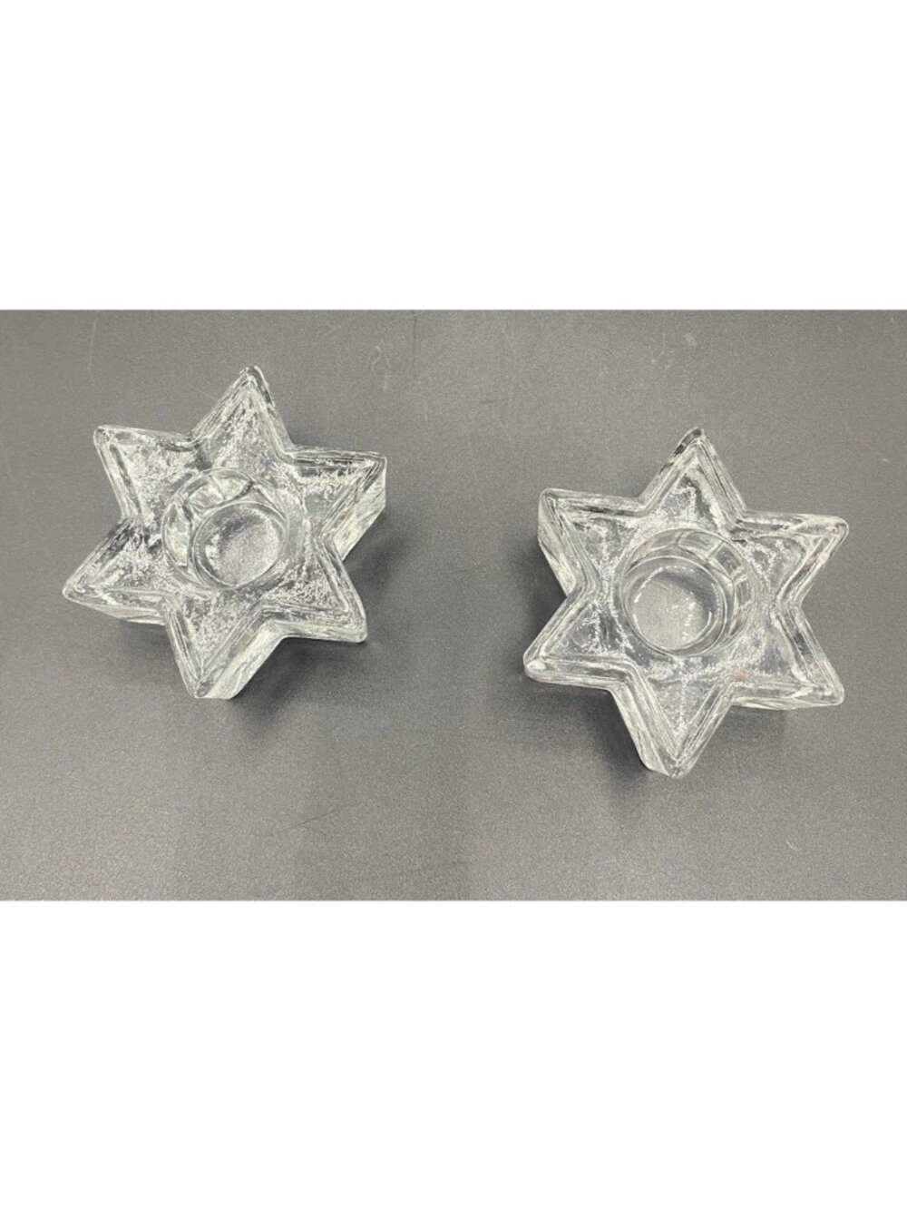 Set of 2 Vintage Clear Pressed Glass Star Shaped Tapered Candle Holders July 4th